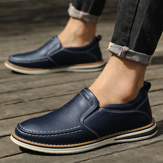 Men's Hand-Sewn Casual Leather Slip-On Shoes - Breathable Bean Style