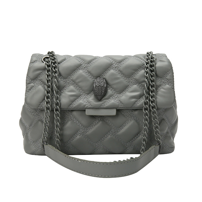 Women's Quilted Chain Shoulder Bag - Embossed Plaid Crossbody Purse