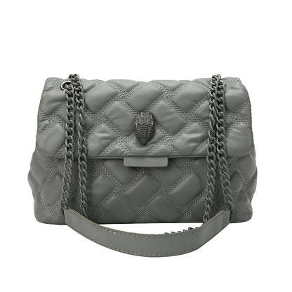 Women's Quilted Chain Shoulder Bag - Embossed Plaid Crossbody Purse