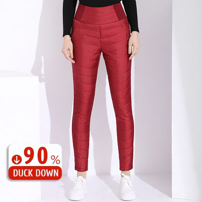 Women's Duck Down Jogger Pants - Insulated Winter Trousers