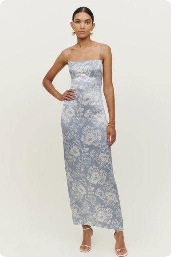 Women's Mulberry Silk Maxi Dress - Spaghetti Strap Floral Vacation Dress