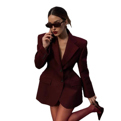 Women's High-End Blazer-Style Cardigan with Lapel Collar - Long Sleeve Jacket