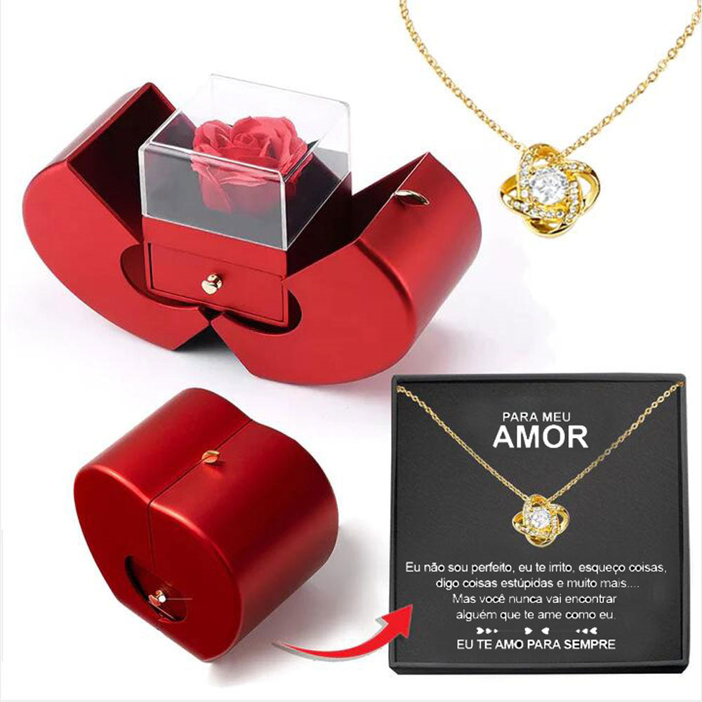 Eternal Rose Necklace Gift Box Set | Copper Clavicle Chain | Soap Flower | Apple & Card Box Options