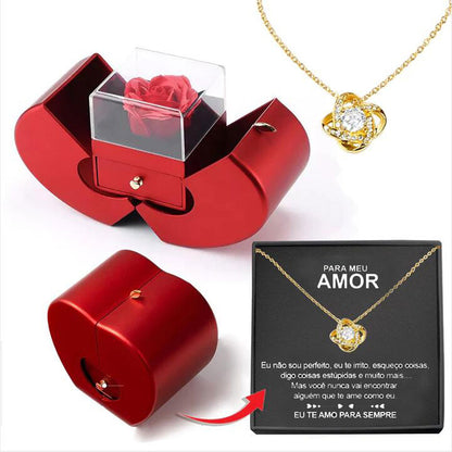 Eternal Rose Necklace Gift Box Set | Copper Clavicle Chain | Soap Flower | Apple & Card Box Options