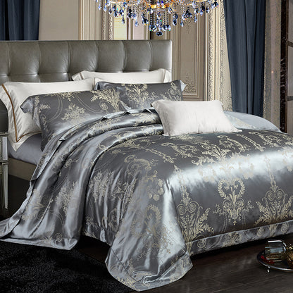 Silk Tencel Jacquard Bedding Four-Piece Set - Luxury Duvet Cover and Sheet Set