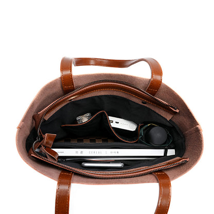 Women's Genuine Cowhide Leather Bag - Stylish and Simple Design with Double Straps