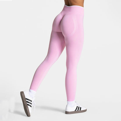Peach Hip High-Waist Yoga Pants - Nylon Spandex Sports Leggings