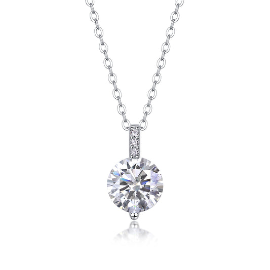 2 Carat Moissanite Pendant Necklace - S925 Silver Platinum Plated Light Luxury Jewelry