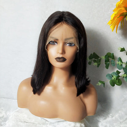 Brazilian Hair T-Shaped Lace Headgear - Remy Human Hair Wig with Qi-Style Bangs