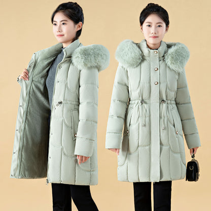 Women's Mid-Length Loose-Fit Down Padded Jacket - Elegant Commute Style with Fur Collar
