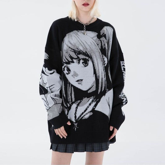Printed Crew Neck Sweater - Long Sleeve Pullover Top