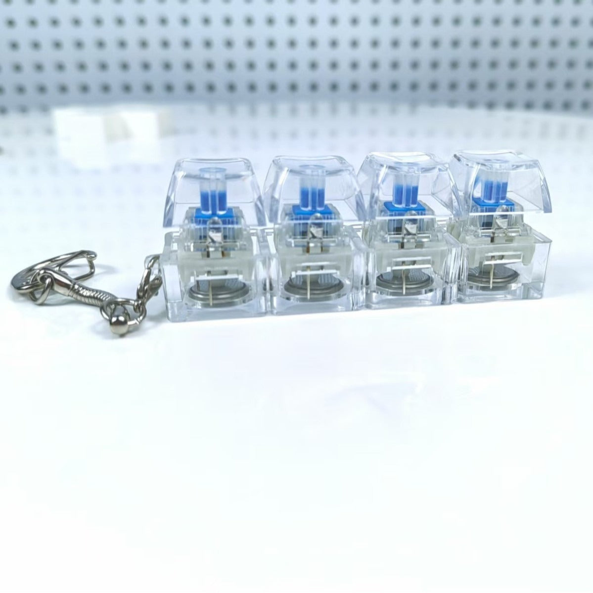 4-Key Mechanical Keyboard Keychain | Tactile Clicker Stress Relief Gadget | Transparent & LED Light Variants