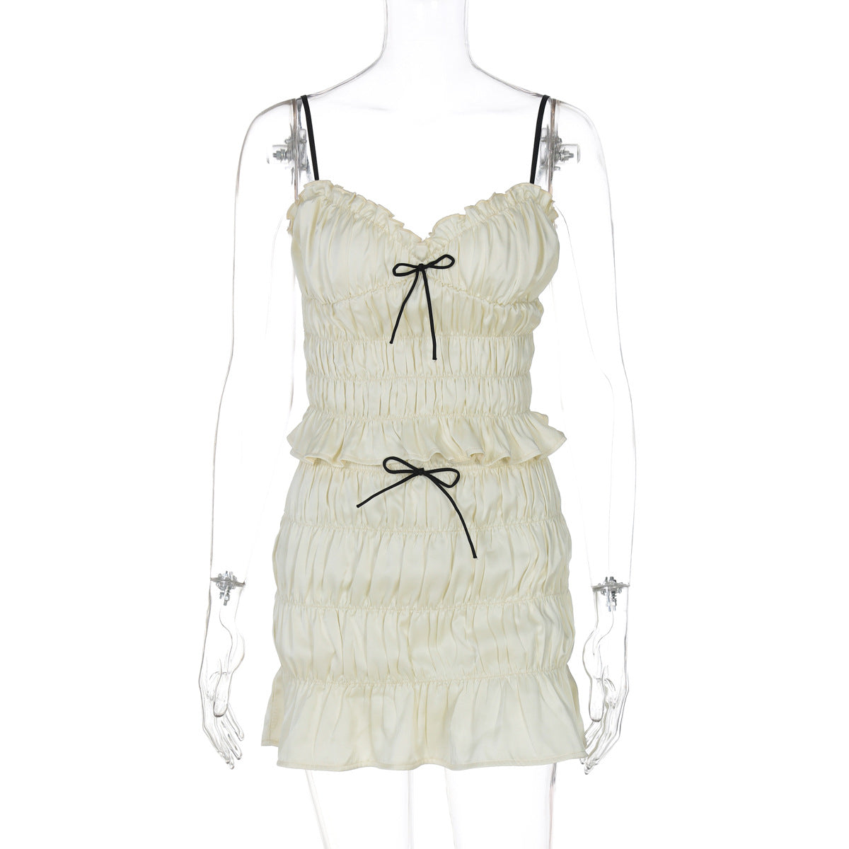 Women's Chiffon Pleated Short Skirt Set with Straps - Two-Piece Sleeveless Outfit