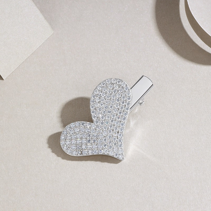 Heart-Shaped Moissanite Hair Clip - S925 Silver Platinum-Plated Accessory