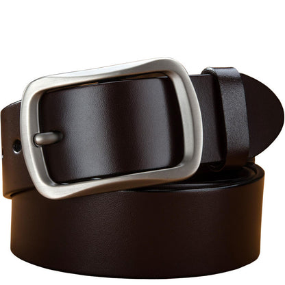 Men's Plus Size First Layer Cowhide Leather Belt - Casual Frosted Finish with Alloy Square Buckle