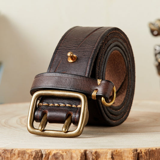 Men's Genuine Leather Cowhide Belt - Retro Copper Buckle Jeans Belt