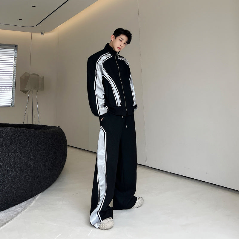 Men's Standing Collar Cardigan Hoodie Set - Cotton Blend Jacket and Pants