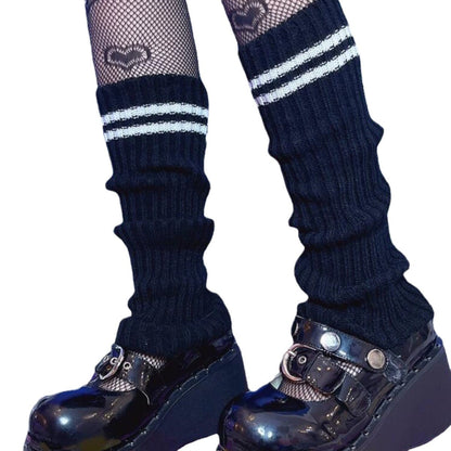 Women's Knitted Striped Over-the-Knee Socks - Black and White Thigh High Hosiery
