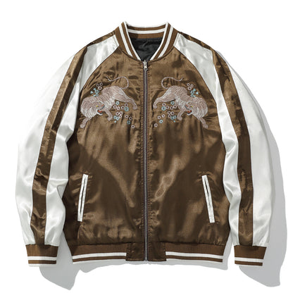 Tiger Embroidered Baseball Collar Jacket - Men's Chinese Style Coat