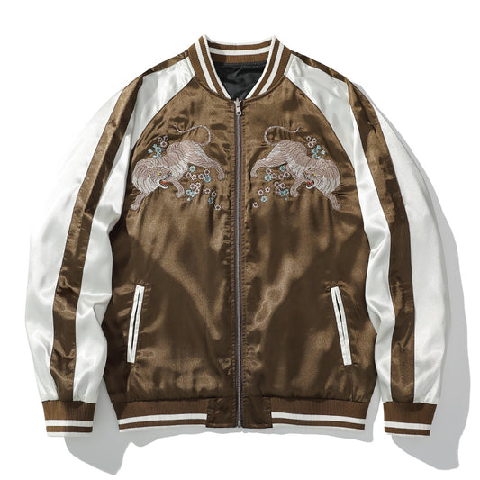 Tiger Embroidered Baseball Collar Jacket - Men's Chinese Style Coat