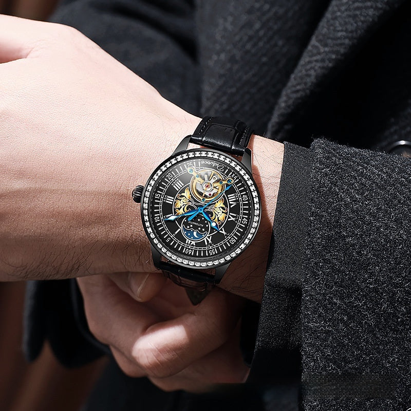 Men's Mechanical Watch - Stainless Steel Strap, Transparent Case Back & Mineral Glass