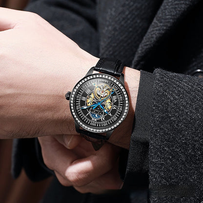 Men's Mechanical Watch - Stainless Steel Strap, Transparent Case Back & Mineral Glass