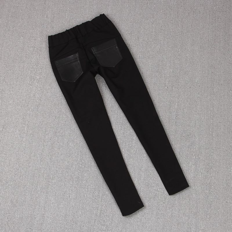 Stitching Stretch Pencil Pants - Women's Sheepskin Leather Trousers