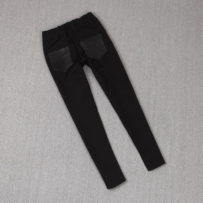 Stitching Stretch Pencil Pants - Women's Sheepskin Leather Trousers