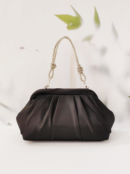 Polyester Evening Clutch - Shell Shape Shoulder Bag with Diamond Detail and Chain