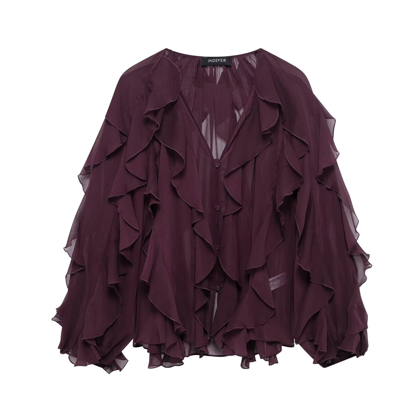 Women's Western-Style V-Neck Layered-Design Blouse - Elegant Long Sleeve Top