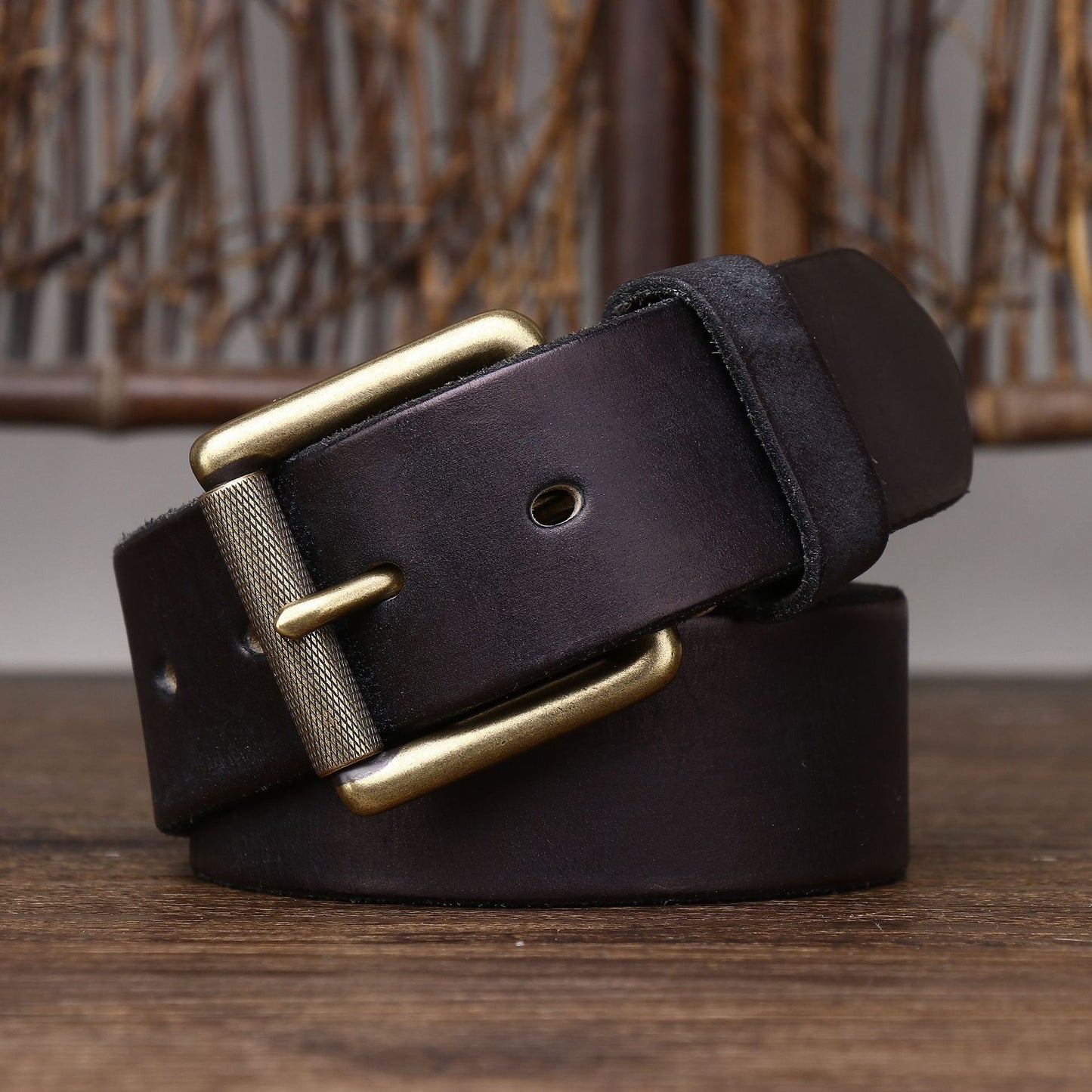 Handmade 4CM Wide First Layer Cowhide Leather Belt - Thickened Genuine Leather with Copper Buckle