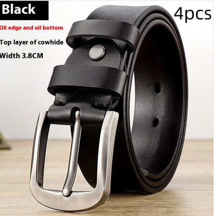 First Layer Cowhide Leather Belt - Men's Genuine Leather with Alloy Pin Buckle