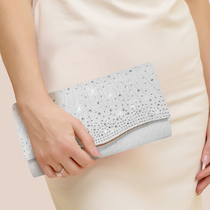 Rhinestone Evening Clutch - Woven Fabric Dinner Bag with Diamond Embellishments