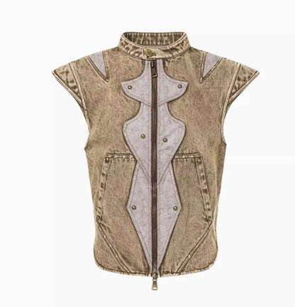Men's Pleated Denim Vest - Korean Style Sleeveless Cotton Jacket