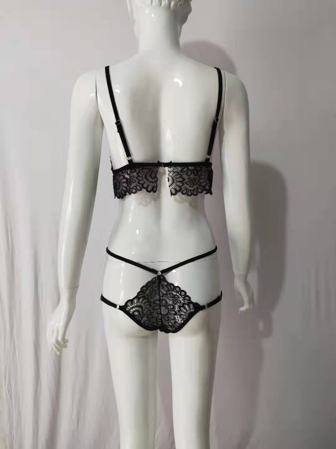Lace Lingerie Set - Three-Piece Bandage Style with Delicate Eyelash Trim