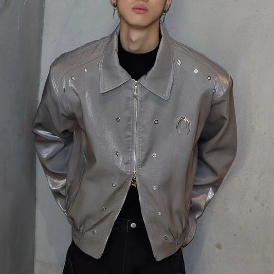 Men's Padded Shoulder Jacket - High Street Style Zip-Up Outerwear