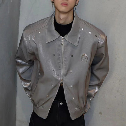 Men's Padded Shoulder Jacket - High Street Style Zip-Up Outerwear