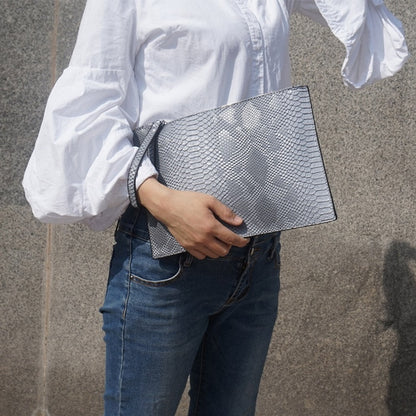 Crocodile Embossed Envelope Clutch - Vegan Leather Handbag with Zipper Closure