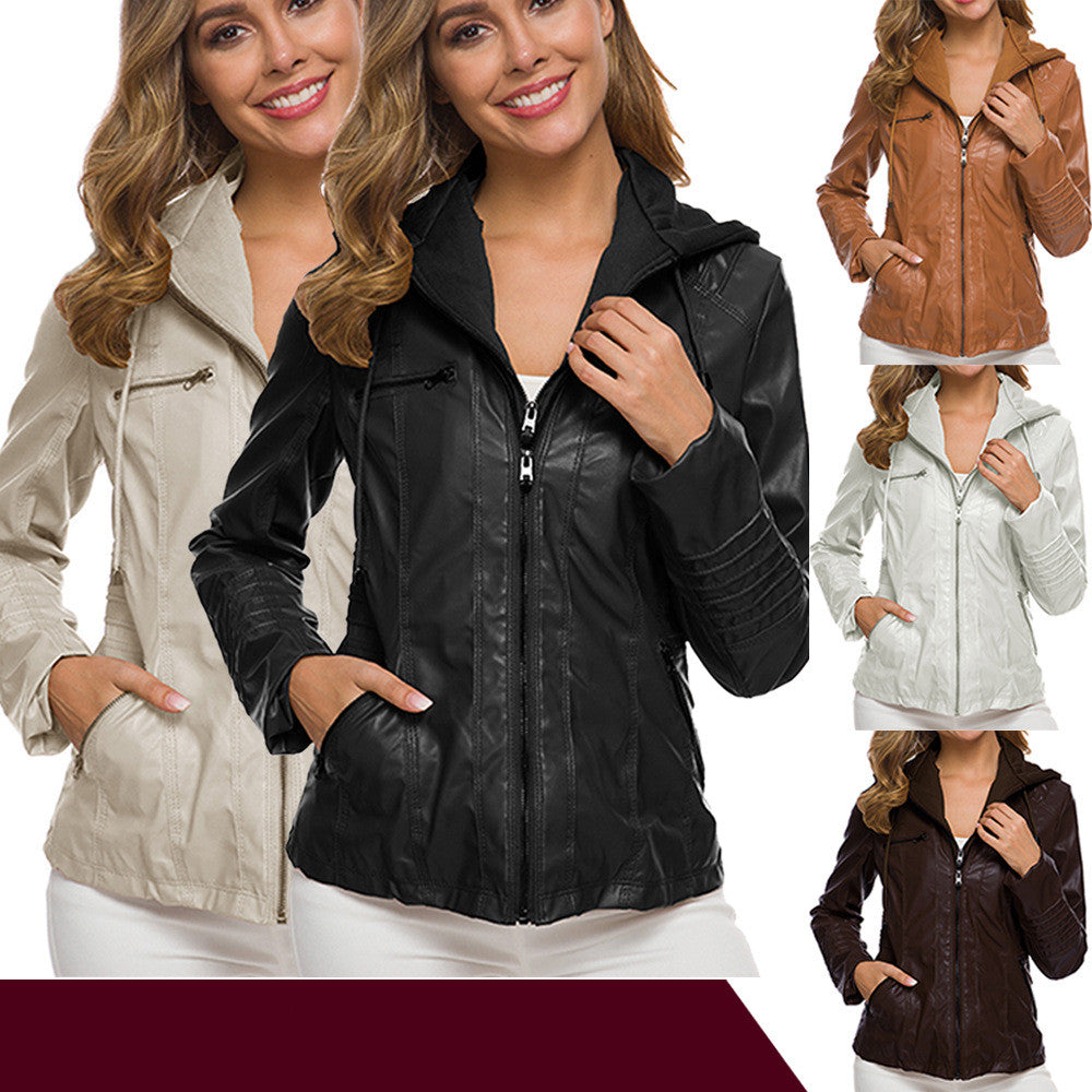 Women's Short PU Leather Jacket - Loose Fit Casual Moto Jacket