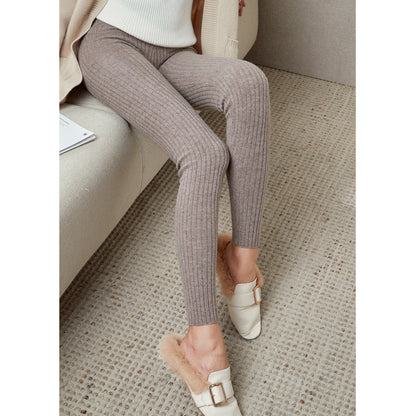 Drawstring Wool Knit Leggings - Warm Stretch Slim Fit Pants