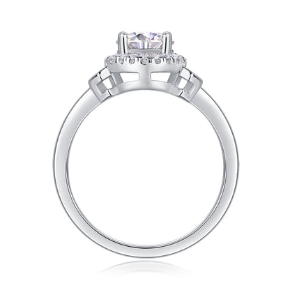 1 Carat Moissanite Sterling Silver Ring - Platinum Plated Wedding Band