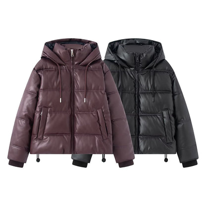 Women's Hooded Padded Coat - Lightweight Polyester Street Style