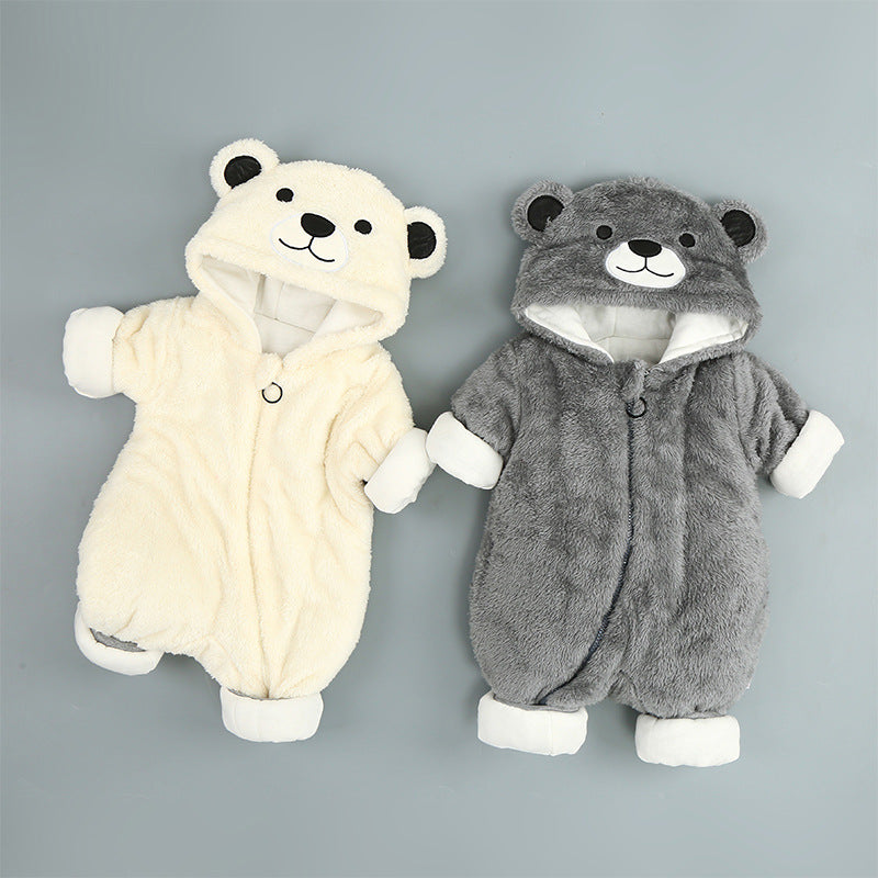 Baby Hooded Cotton Romper - Thickened Winter Onesie with Zipper