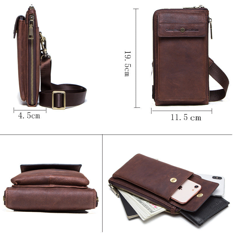 Retro Crazy Horse and Cowhide Leather Men's Phone Bag - Compact Crossbody Pouch