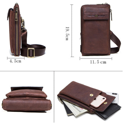 Retro Crazy Horse and Cowhide Leather Men's Phone Bag - Compact Crossbody Pouch