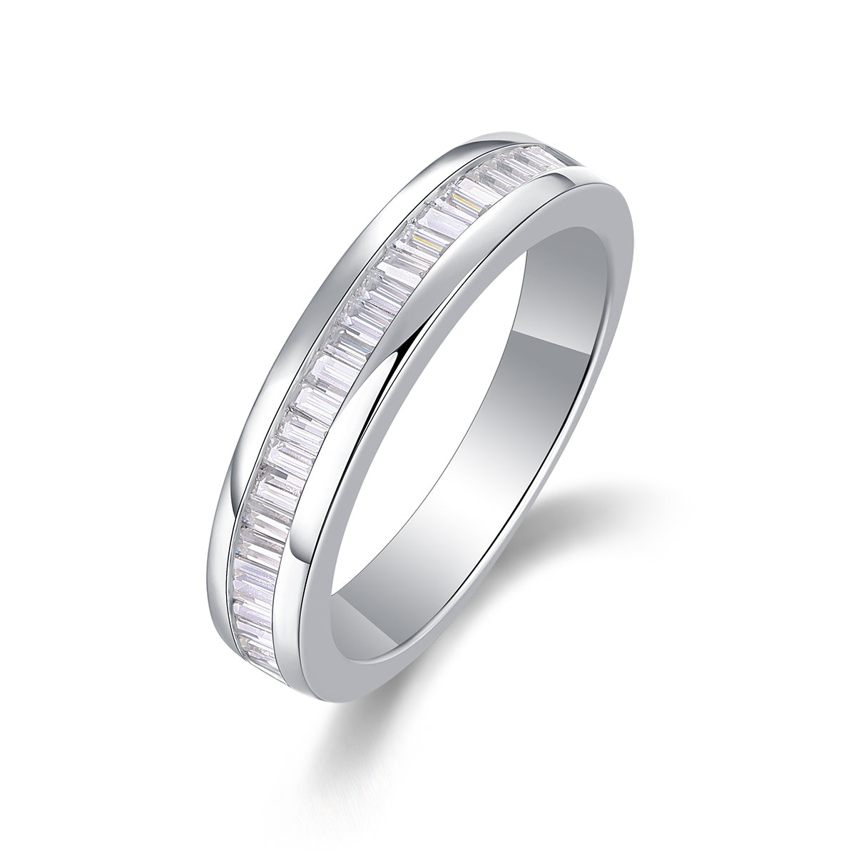 Square Moissanite Sterling Silver Ring Set - Platinum Plated Wedding Band