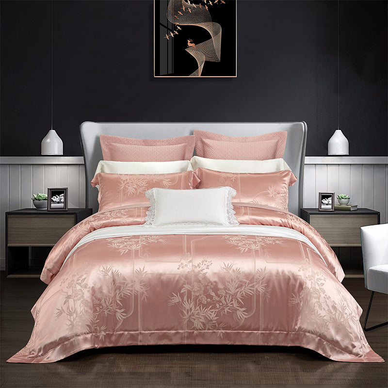 Silk Tencel Jacquard Bedding Four-Piece Set - Luxury Duvet Cover and Sheet Set