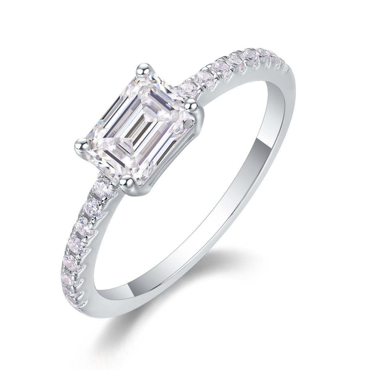 Octagonal Moissanite Ring in S925 Sterling Silver with Platinum Plating
