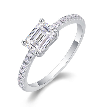 Octagonal Moissanite Ring in S925 Sterling Silver with Platinum Plating