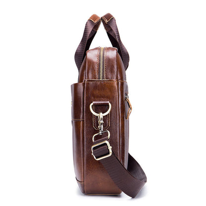 Men's First Layer Cowhide Leather Briefcase - Business Casual with Computer Compartment